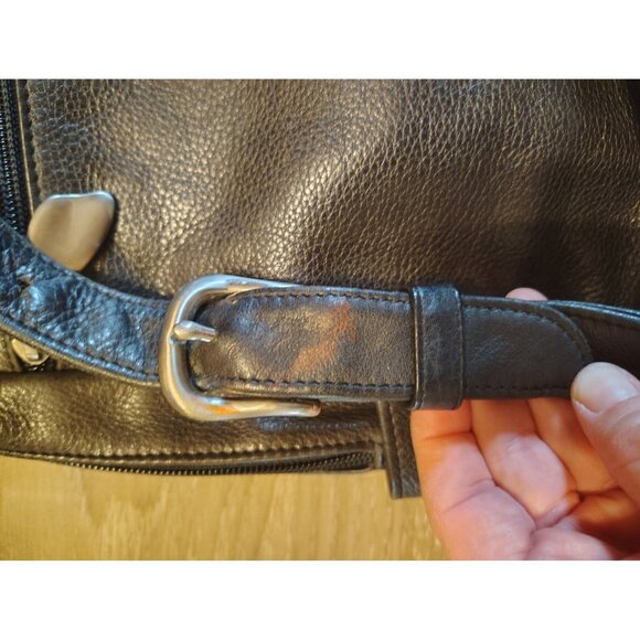 Libaire Black Leather Backpack Bag, Adjustable Straps Zip Close Pockets Spft - Picture 5 of 8